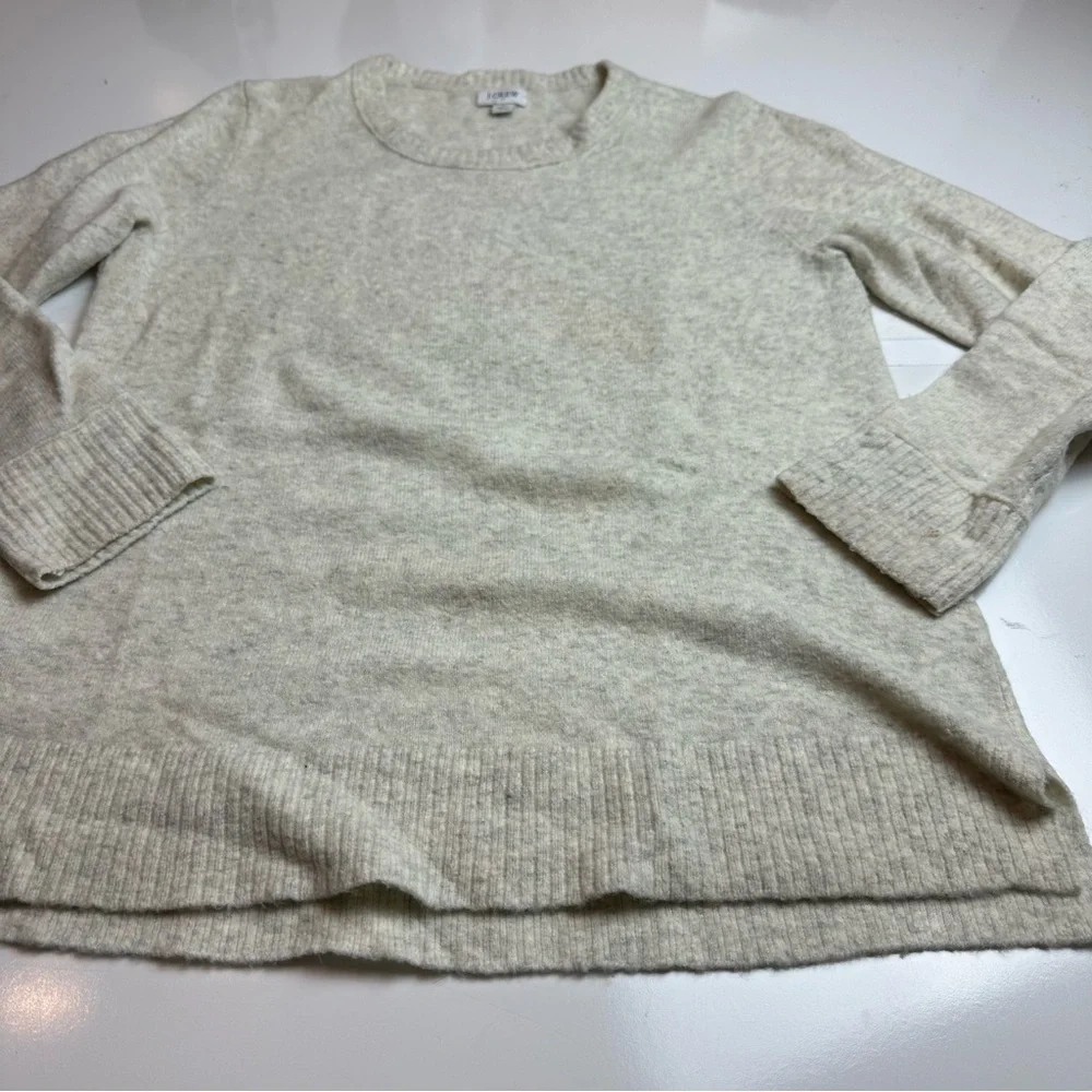 J.Crew Cream Marled Crewneck Sweater Women’s M Cotton Blend Classic Knit